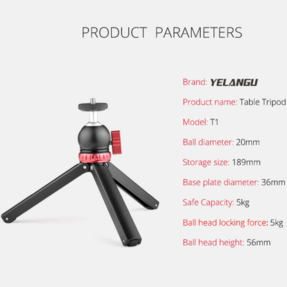 YELANGU T1 YLG1202A Mini Trípode Escritorio Cabezal360Grados