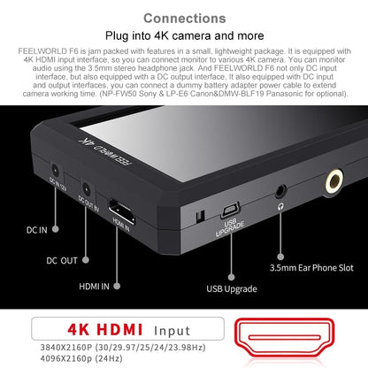 FEELWORLD F6 Monitor de Campo IPS HDMI para Cámara