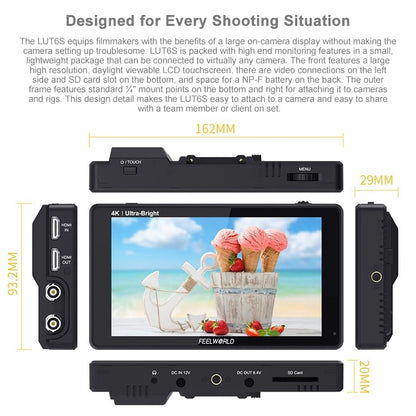 FEELWORLD LUT6S Monitor De Campo 6 Pulgadas IPS 2600 Nits