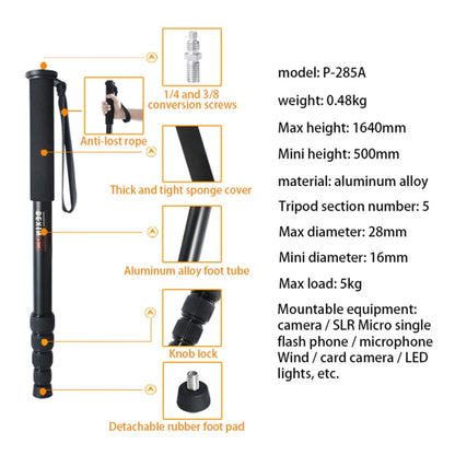 BEXIN P285-A Monopie Para Camara DSLR Aluminio Retráctil