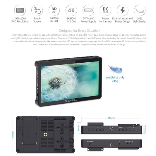 FEELWORLD F5 Pro V4 Monitor de Campo DSLR Pantalla Táctil 6 Pulgadas