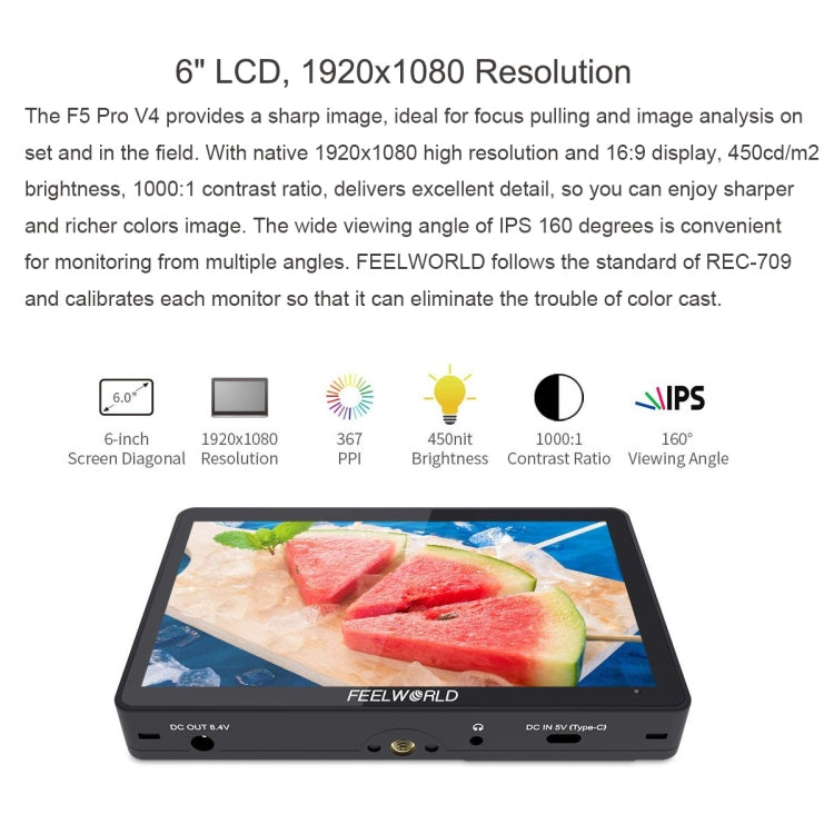 FEELWORLD F5 Pro V4 Monitor de Campo DSLR Pantalla Táctil 6 Pulgadas