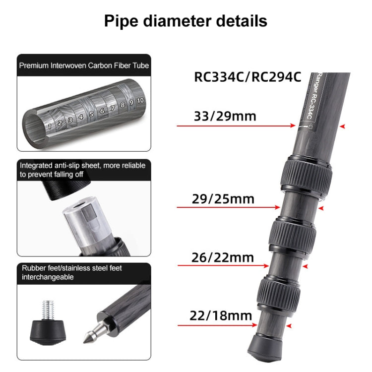 BEXIN RC334 Trípode de Cámara Portátil Plegable Fibra de Carbono Ligera K44