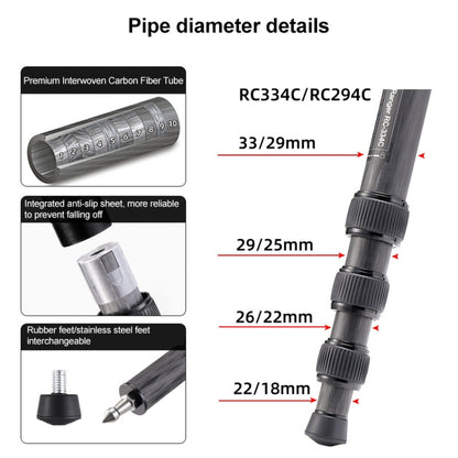 BEXIN RC334 Trípode de Cámara Portátil Plegable Fibra de Carbono Ligera K44