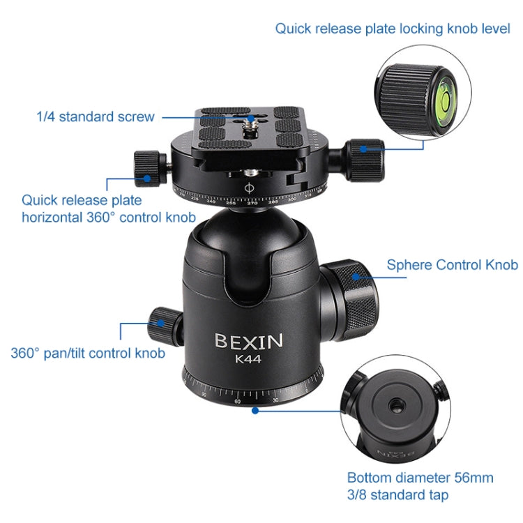 BEXIN RC334 Trípode de Cámara Portátil Plegable Fibra de Carbono Ligera K44