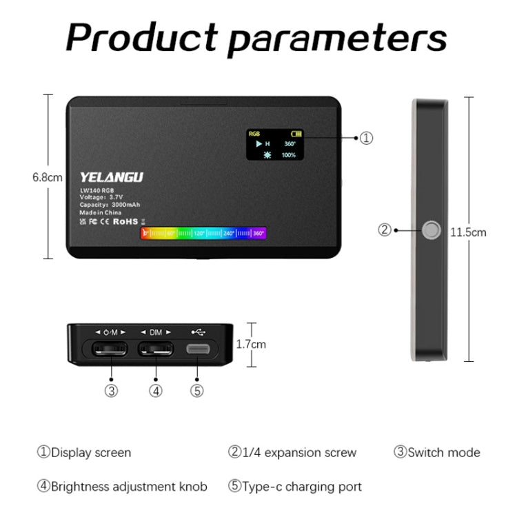 YELANGU LW140RGB RGB Studio Light Luz de Relleno Profesional Fotografía