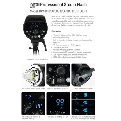 Godox DP800III Flash de Estudio 800W Sistema 2.4G Bowens