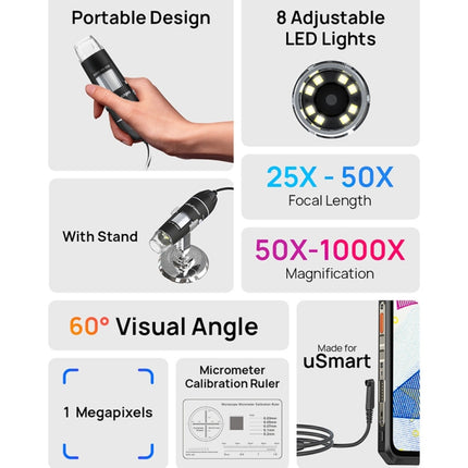 Ulefone uSmart C01 Microscopio Digital Con Cable 50x-1000x 8 LED Ajustables