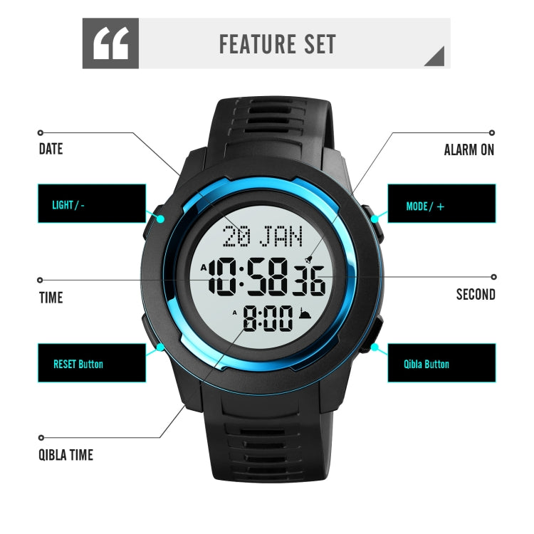 SKMEI 1729 Reloj Digital Led Multifunción Calendario Qibla Compacto