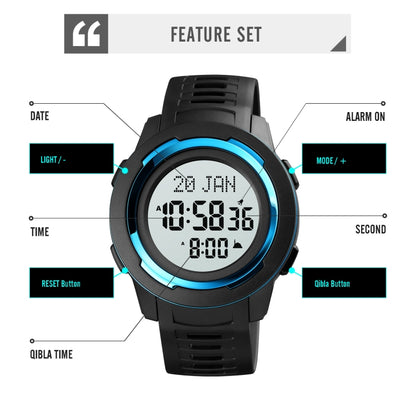 SKMEI 1729 Reloj Digital Led Multifunción Calendario Qibla Compacto