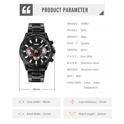 SKMEI 9241 Reloj Cronómetro Calendario Correa Acero