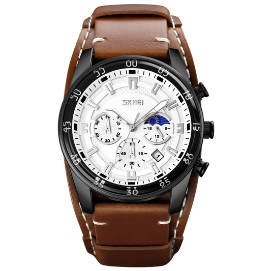 SKMEI 9249 Reloj Fase Lunar Correa Cuero Cuarzo Hombre