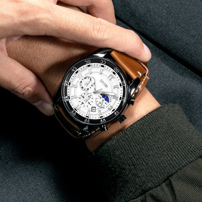 SKMEI 9249 Reloj Fase Lunar Correa Cuero Cuarzo Hombre