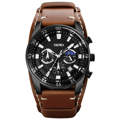 SKMEI 9249 Reloj Fase Lunar Correa Cuero Cuarzo Hombre