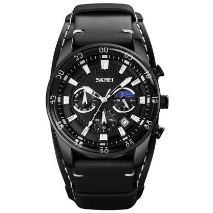 SKMEI 9249 Reloj Fase Lunar Correa Cuero Cuarzo Hombre