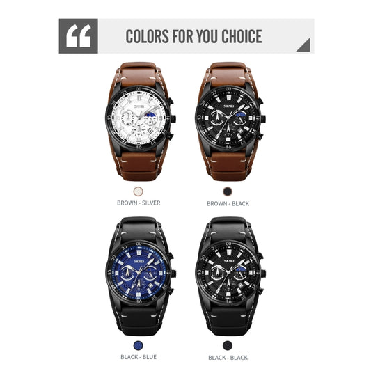 SKMEI 9249 Reloj Fase Lunar Correa Cuero Cuarzo Hombre