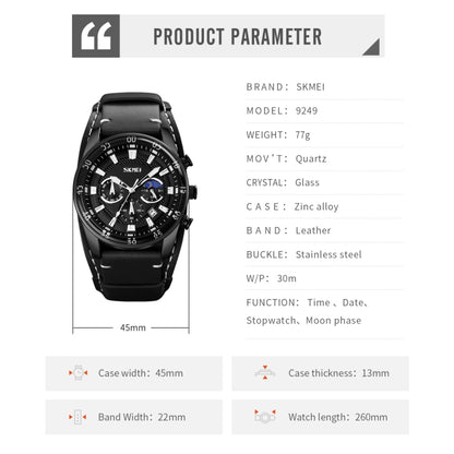 SKMEI 9249 Reloj Fase Lunar Correa Cuero Cuarzo Hombre