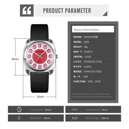 SKMEI Q029 Reloj Mujer Correa Cuero Elegante Diseño