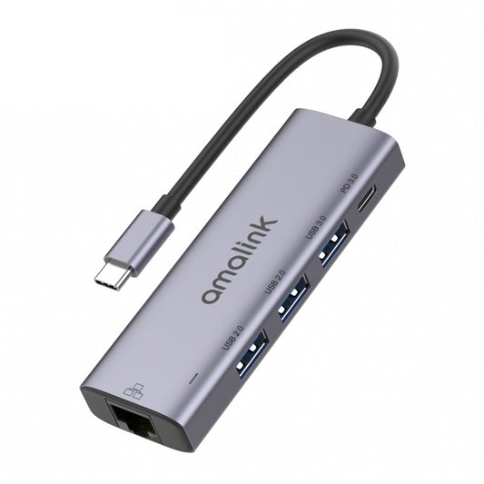 Amalink 95121D USB C Hub RJ45 3 USB PD3.0 Aluminio
