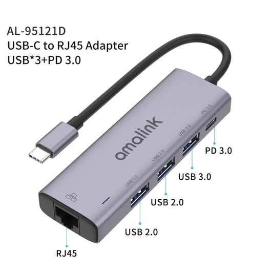 Amalink 95121D USB C Hub RJ45 3 USB PD3.0 Aluminio