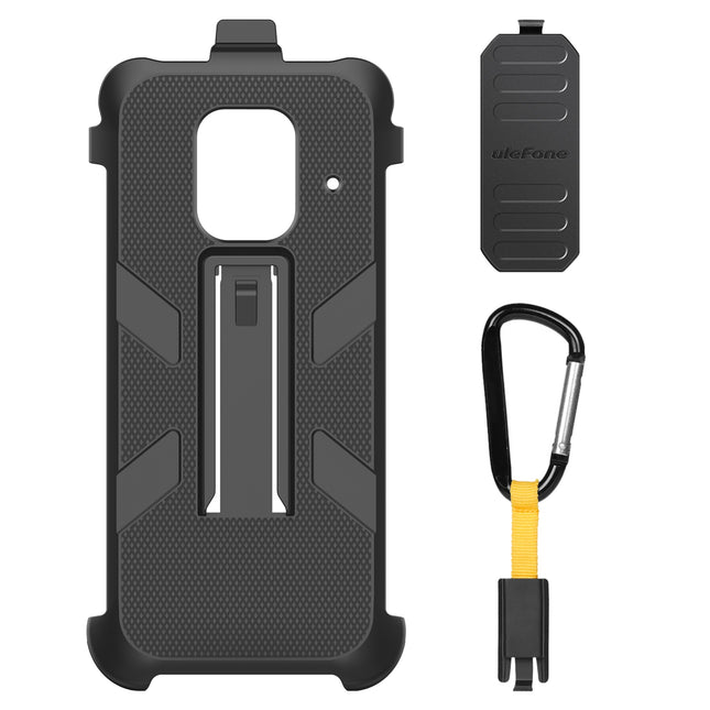 Funda para teléfono Ulefone Power Armor 14 Pro con clip trasero y mosquetón negra resistente TPU y PC