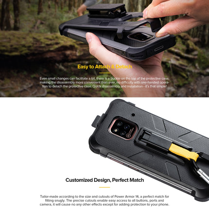 Funda para teléfono Ulefone Power Armor 14 Pro con clip trasero y mosquetón negra resistente TPU y PC