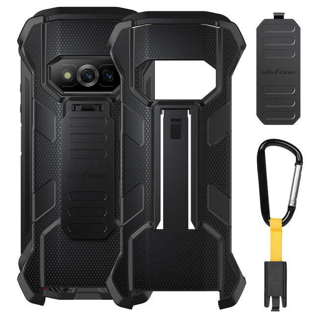 Funda para teléfono Ulefone Power Armor 15 con clip trasero y mosquetón negra resistente TPU y PC