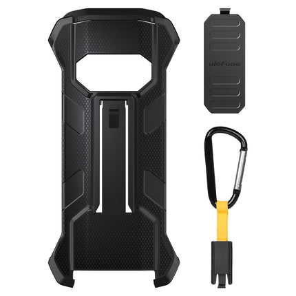 Funda para teléfono Ulefone Power Armor 15 con clip trasero y mosquetón negra resistente TPU y PC