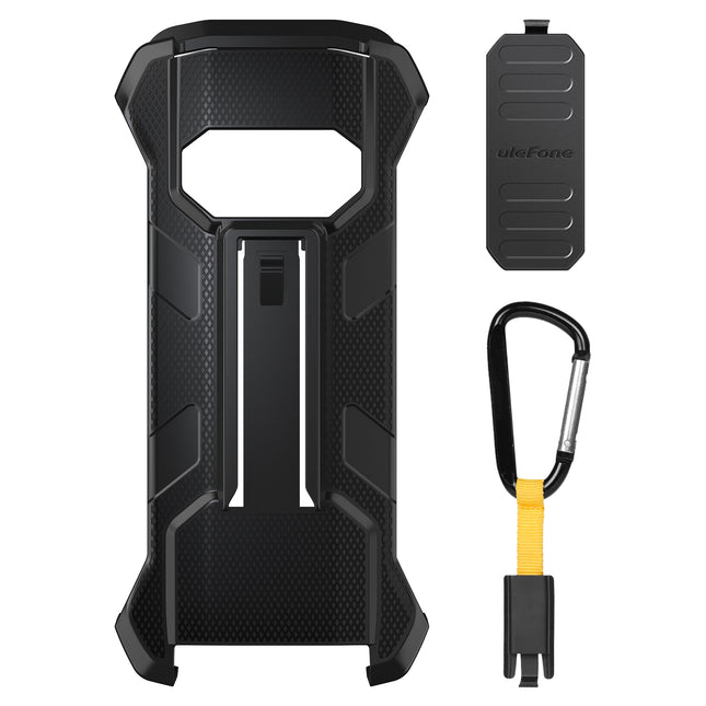 Funda para teléfono Ulefone Power Armor 15 con clip trasero y mosquetón negra resistente TPU y PC