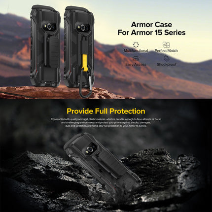 Funda para teléfono Ulefone Power Armor 15 con clip trasero y mosquetón negra resistente TPU y PC
