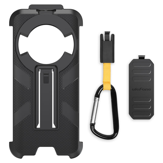 Funda para Ulefone Power Armor 16 Pro 16S con clip trasero y mosquetón negra resistente TPU y PC