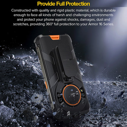 Funda para Ulefone Power Armor 16 Pro 16S con clip trasero y mosquetón negra resistente TPU y PC