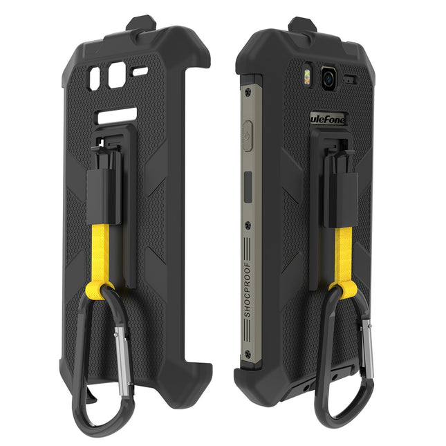 Funda para teléfono Ulefone Armor 20WT con clip trasero y mosquetón negra resistente TPU y PC
