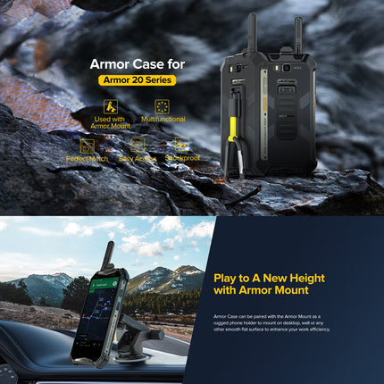 Funda para teléfono Ulefone Armor 20WT con clip trasero y mosquetón negra resistente TPU y PC