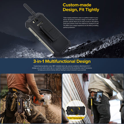 Funda para teléfono Ulefone Armor 20WT con clip trasero y mosquetón negra resistente TPU y PC