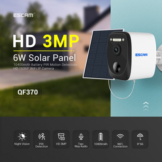 ESCAM QF370 Cámara IP 3MP Panel Solar Exterior Seguridad
