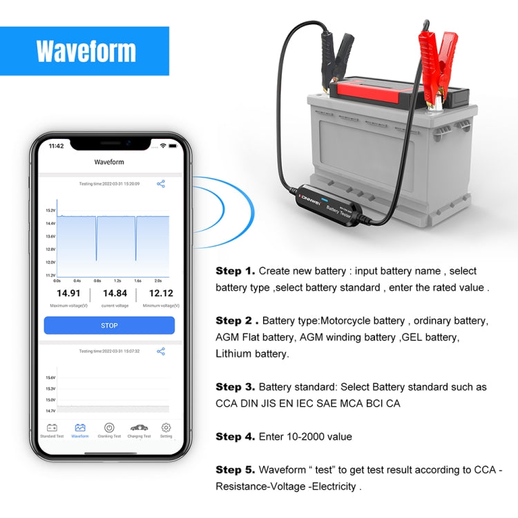 KONNWEI BK200 Probador de Batería Bluetooth para Coche