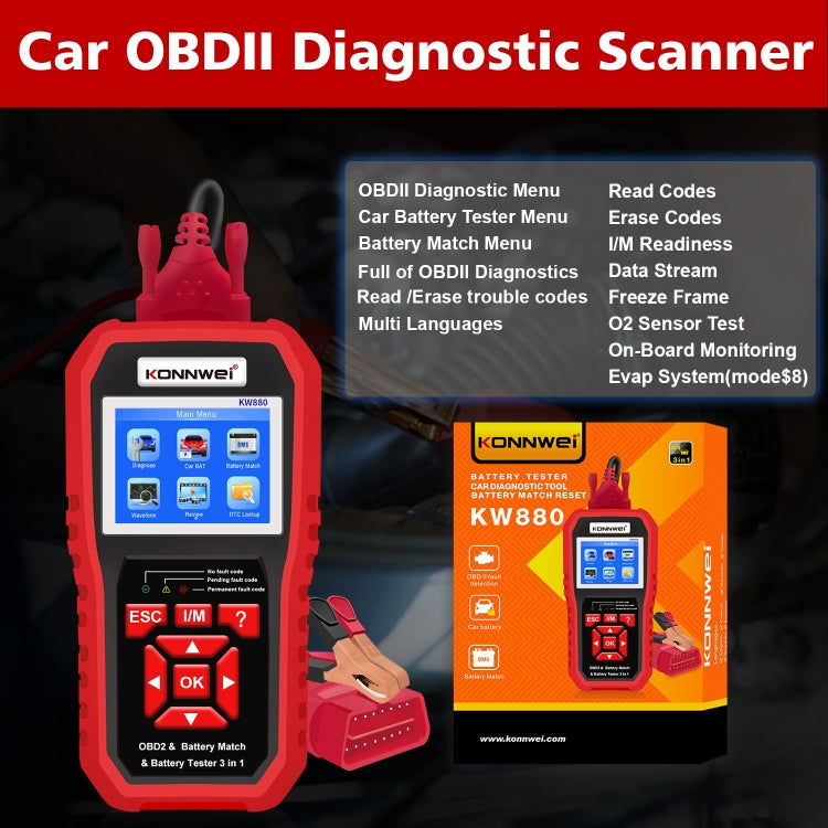 KONNWEI KW880 Escáner OBD2 3 en 1 Diagnóstico Vehicular