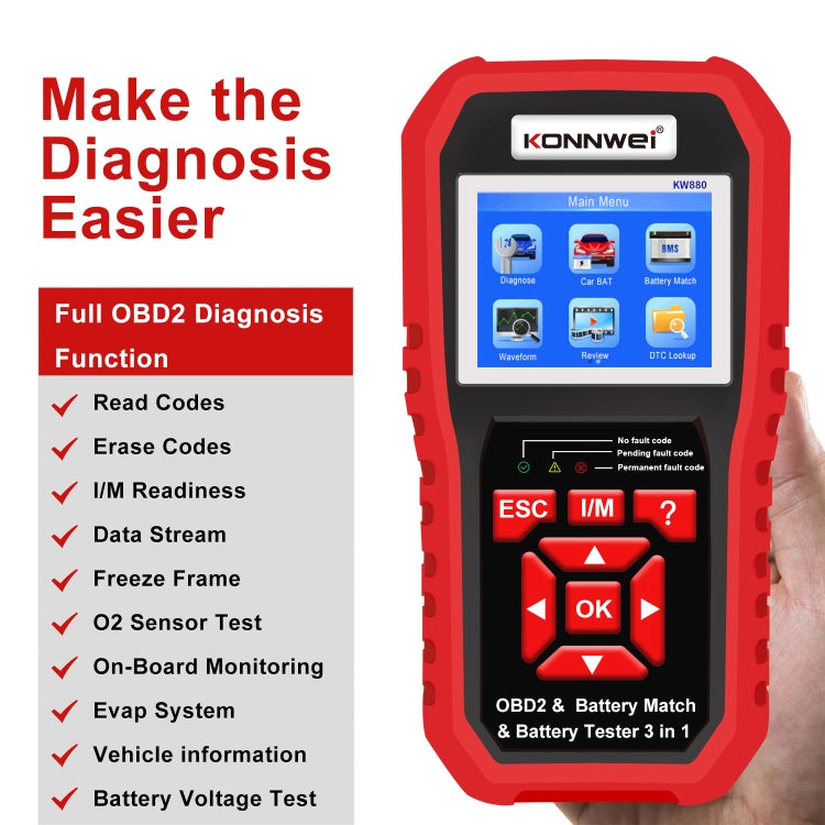 KONNWEI KW880 Escáner OBD2 3 en 1 Diagnóstico Vehicular