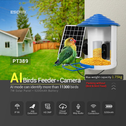 Escam PT389 Cámara De Seguridad 2MP Con AI Reconocimiento De Aves WiFi