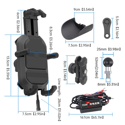 WUPP ZH-1848B1 Soporte Teléfono Moto Navegación Carga 15W