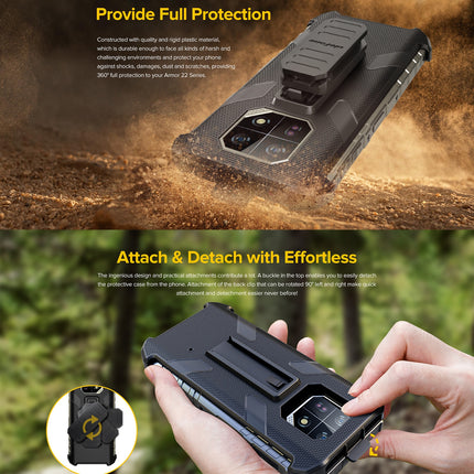 Funda para teléfono Ulefone Armor 22 con clip trasero y mosquetón negro resistente TPU y PC