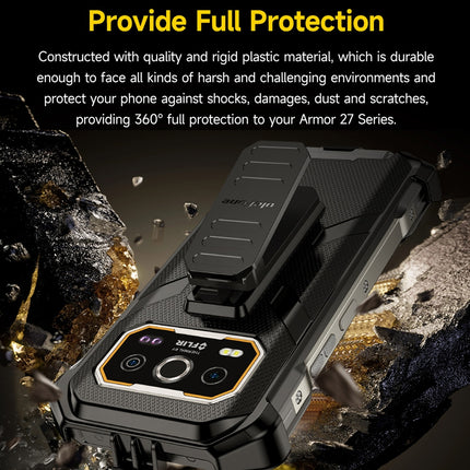 Funda Ulefone Armor 27T Pro+ con clip trasero y mosquetón negra resistente TPU PC