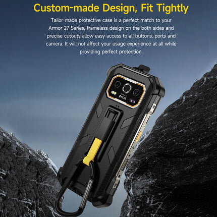 Funda Ulefone Armor 27T Pro+ con clip trasero y mosquetón negra resistente TPU PC