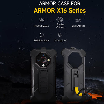 Funda para móvil Ulefone Armor X16 Pro con clip trasero y mosquetón negra resistente TPU y PC