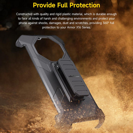 Funda para móvil Ulefone Armor X16 Pro con clip trasero y mosquetón negra resistente TPU y PC