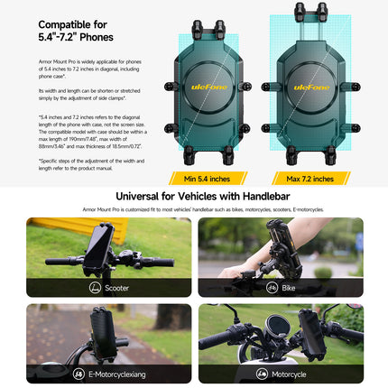 Ulefone Armor Mount Pro AM01 Soporte Universal para Teléfono Bicicleta 5.4-7.2 Pulgadas Rotación 360° Negro
