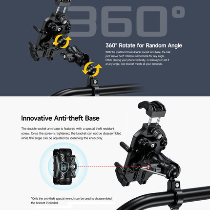 Ulefone Armor Mount Pro AM01 Soporte Universal para Teléfono Bicicleta 5.4-7.2 Pulgadas Rotación 360° Negro