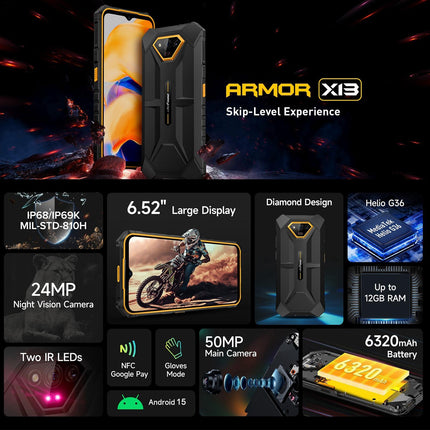 Ulefone Armor X13 Teléfono Rugerizado 6GB 64GB Pantalla 6.52