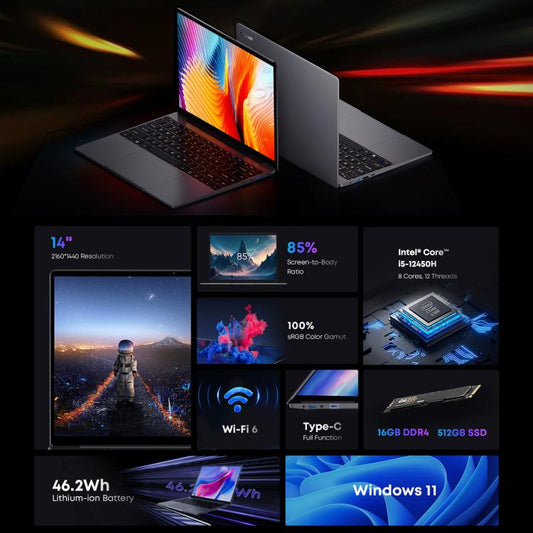 Computadora Portátil CHUWI CoreBook X 14 Pulgadas 16GB+512GB Windows 11 Intel i5-1235U